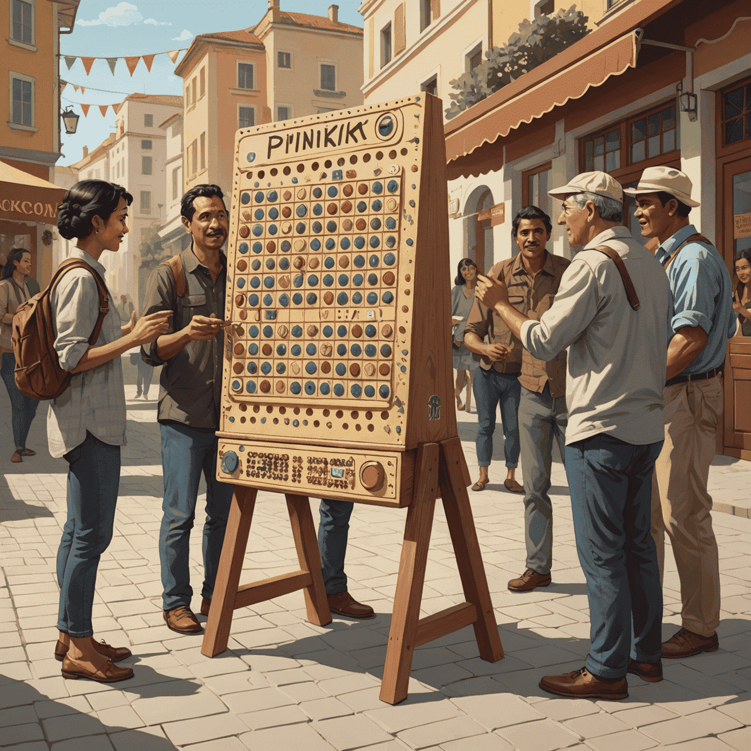 Illustration de personnes jouant au Plinko dans différents pays du monde, avec des versions uniques du jeu adaptées aux cultures locales