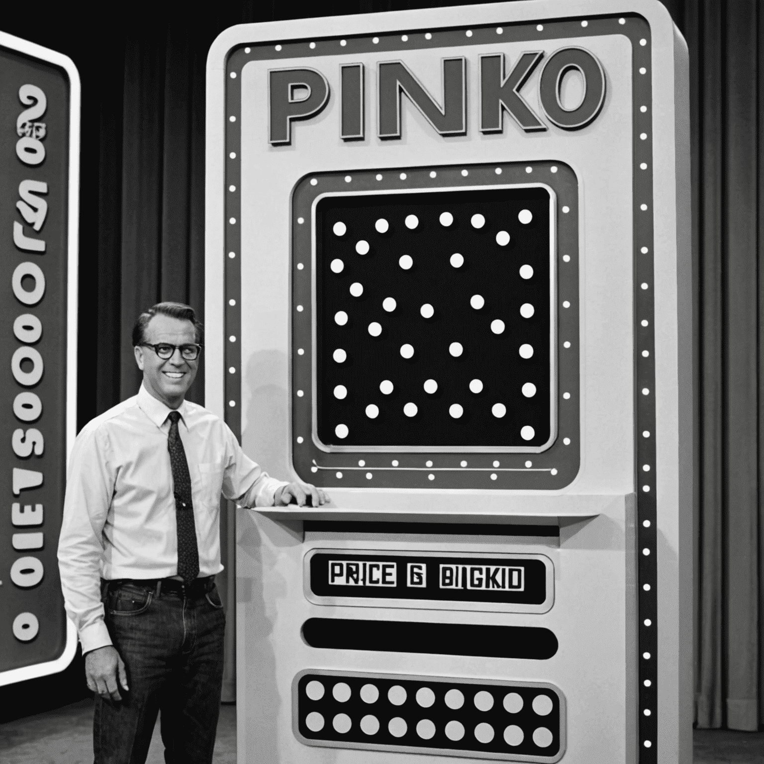 Photo en noir et blanc de la première apparition du Plinko dans l'émission The Price is Right